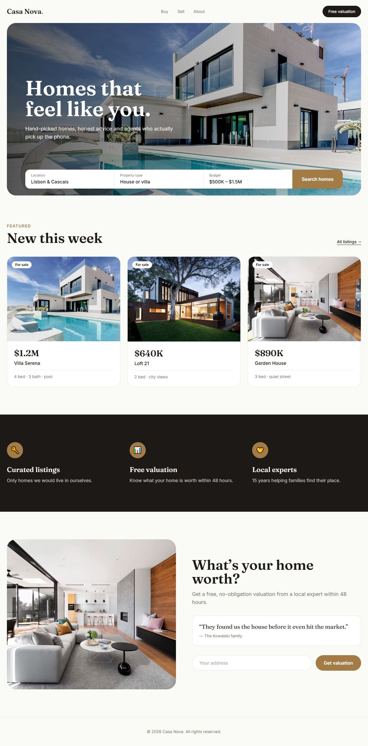 Casa Nova — Real estate website built with SchemaWebsites