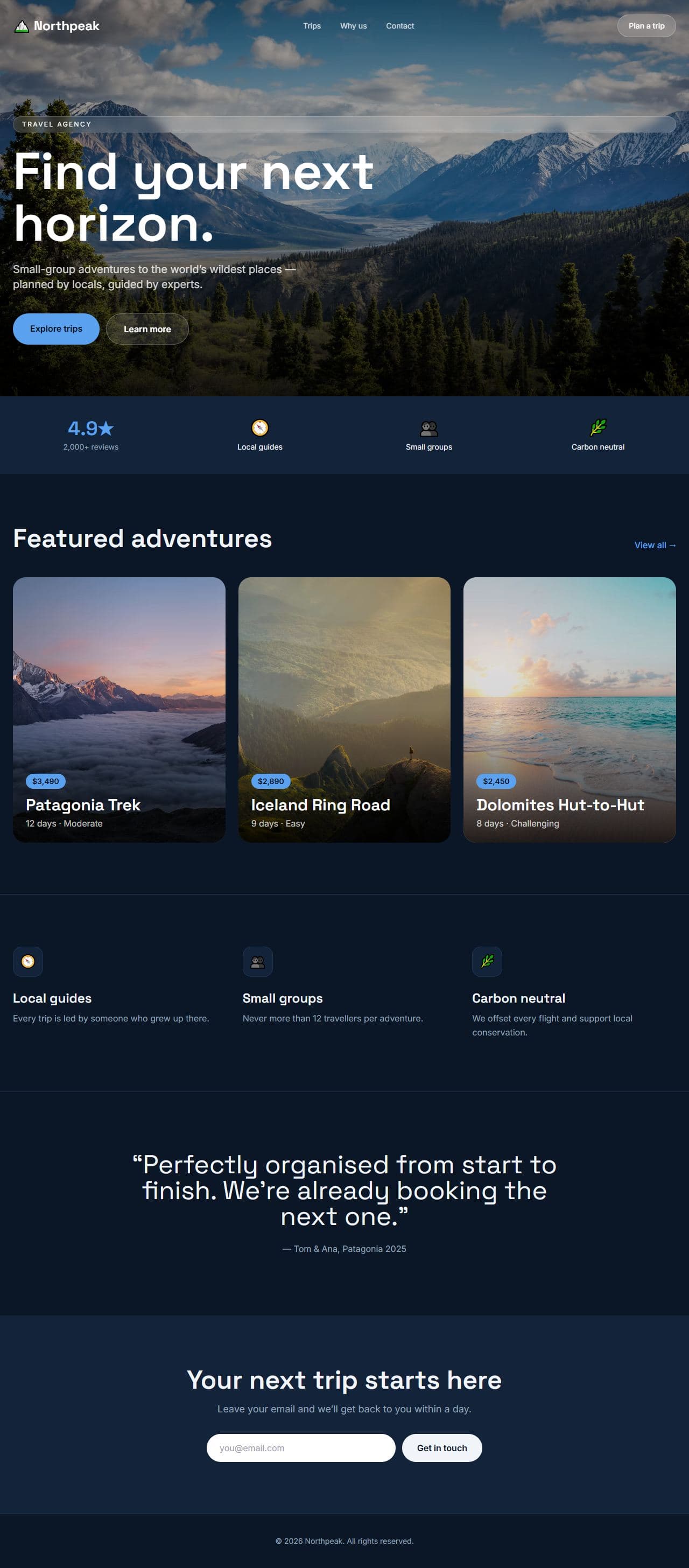 Northpeak — Travel agency website built with SchemaWebsites